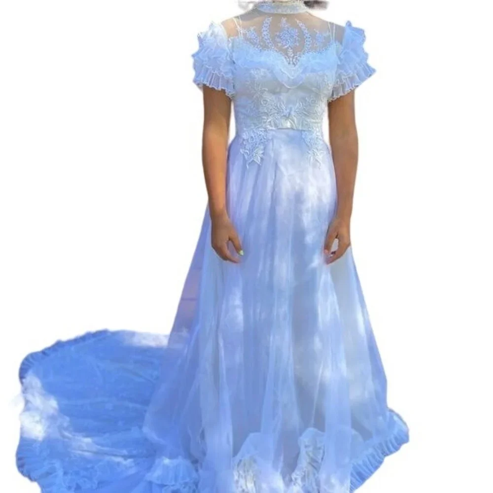 Vintage Handmade White Lace Wedding Dress 1985 Ruffles Cottage Core 4/6 - Picture 4 of 16